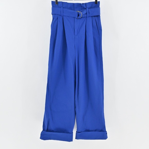 BANANA REPUBLIC Pants Womens Size 2 Blue High Rise Paperbag Belted Wide Leg Cuff - Picture 1 of 12